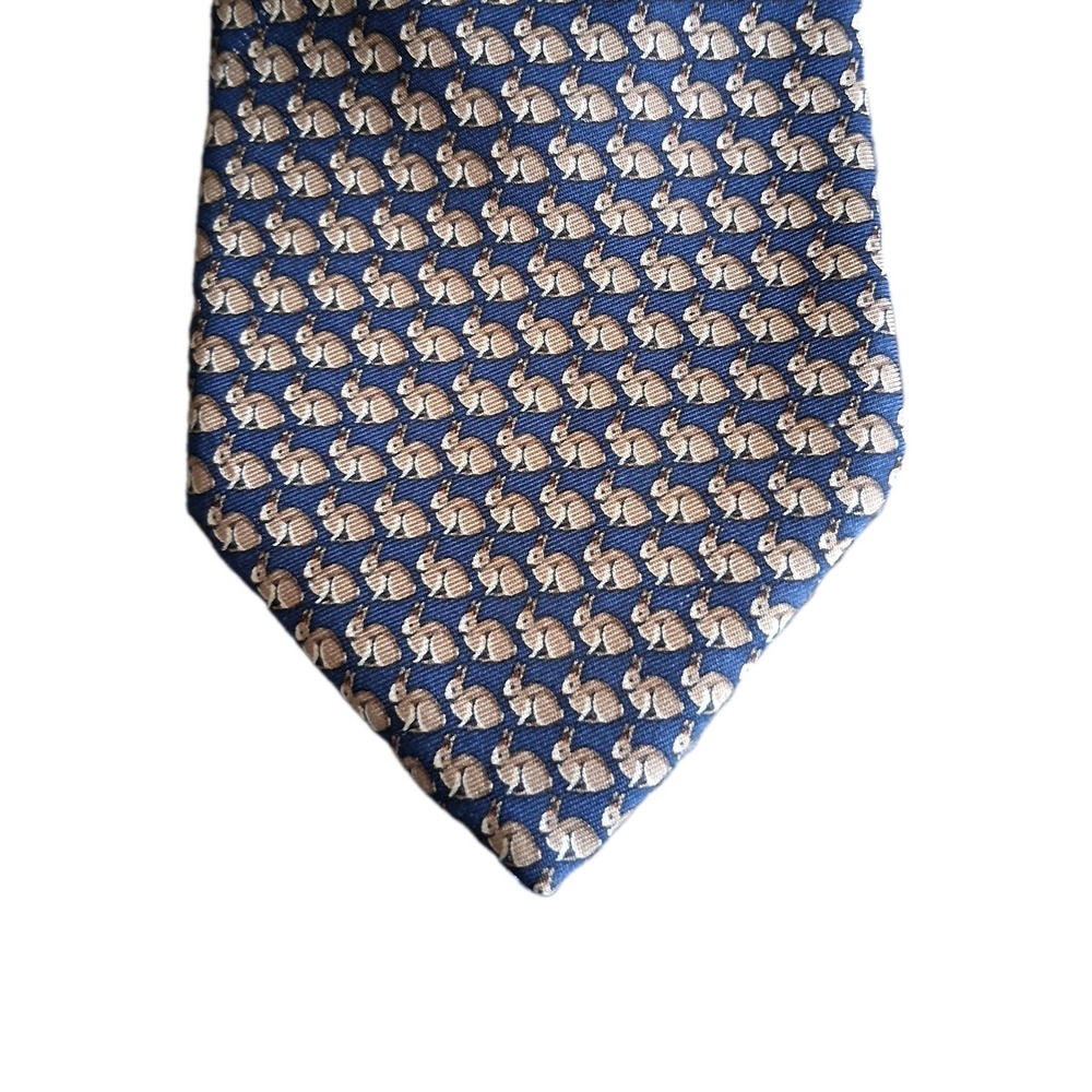 Brooks Brothers Basics Men's Silk Necktie Made in USA Blue Gold Rabbits Bunnies - Picture 5 of 8